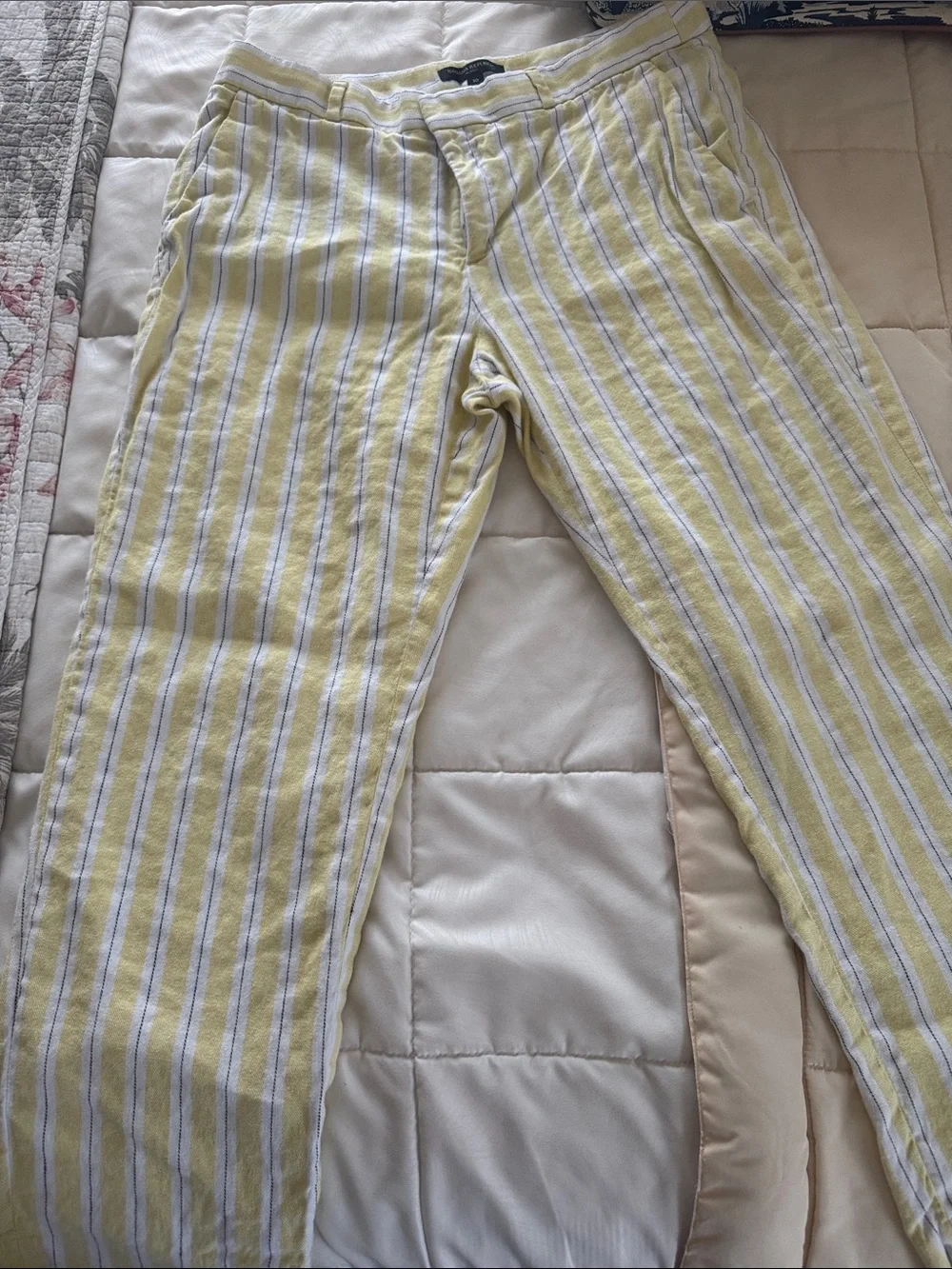 Banana Republic Yellow and White Striped Capris